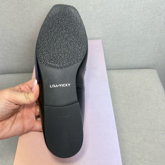 Lisa Vicky Women’s Nappa Loafer Mule Chain-Link Detail Zippy-V Black Sheep 7M - Picture 3 of 8